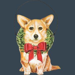 Corgi Dog Christmas Ornament With Wreath & Red Bow By Primitives By Kathy Gift